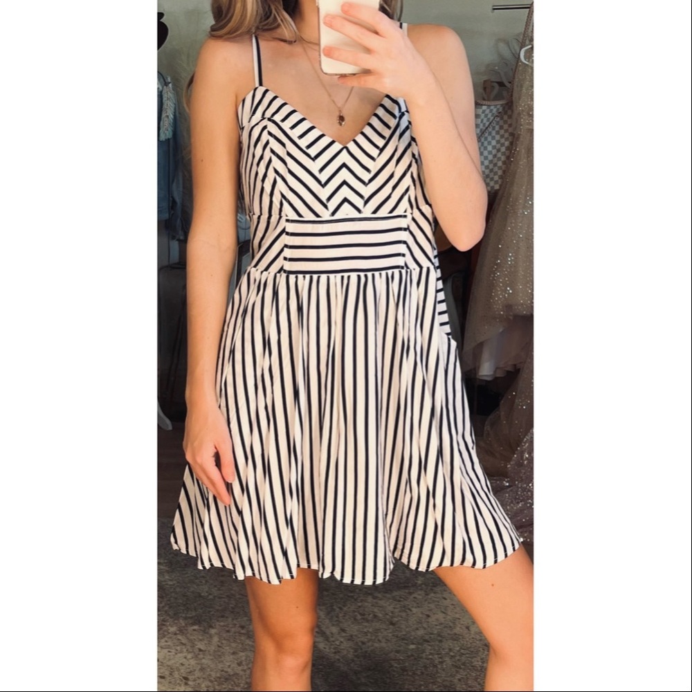 Express Dark Blue and White Striped Dress